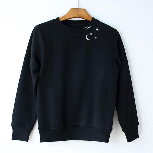 

slp crew neck sweater sweatshirt long sleeve star moon tiger head note cat wine cup lipstick autumn winter outerwear pullover men and women, Black