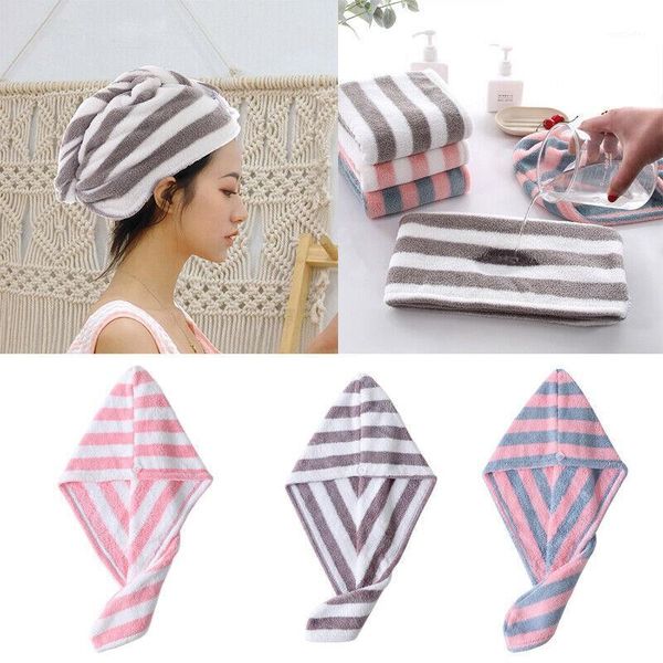 

towel rapid quick drying hair microfibre dry hat fashion stripe ladies bath wrap bathing cap salon1