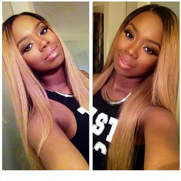 

#1b 27 honey blonde ombre virgin indian remy lace front human hair wigs with baby hair 130% density straight glueless full lace wigs, Black;brown