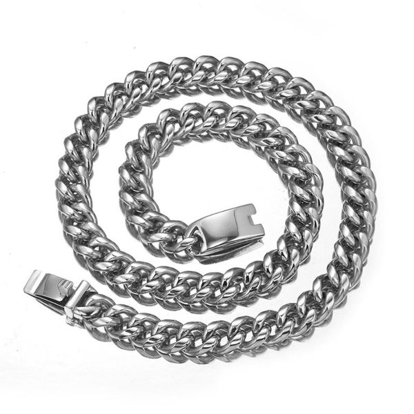 

new design 13/15/19mm stainless steel curb cuban necklace for men women silver color necklace fashion jewelry 7-40