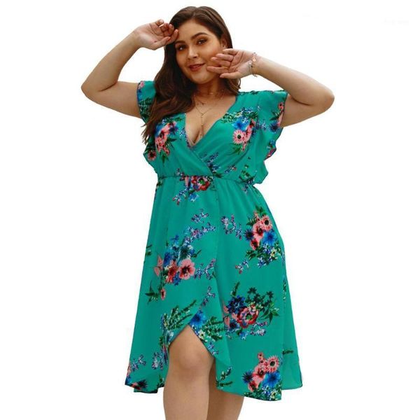 

women summer beach vacation clothing leisure wear floral skirt plus size casual dress1, White;black