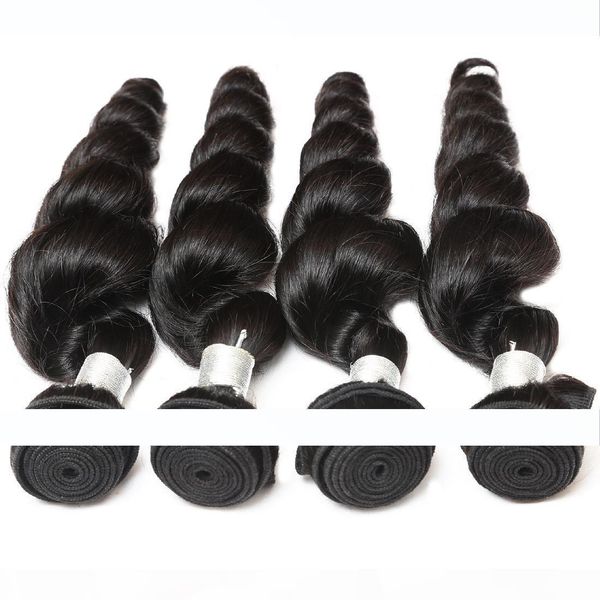 

12-30inch 12a свободная волна сырое человеческих волос 4bundles с natural color quality бразильский перуанский малазийский индийский волос, Black