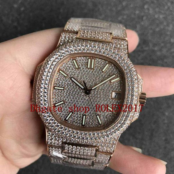

2021 luxury men's v3 eta cal.324sc mens waterproof yellow full diamond bracelet case crystal 5711 men 40mm transparent watches, Slivery;brown
