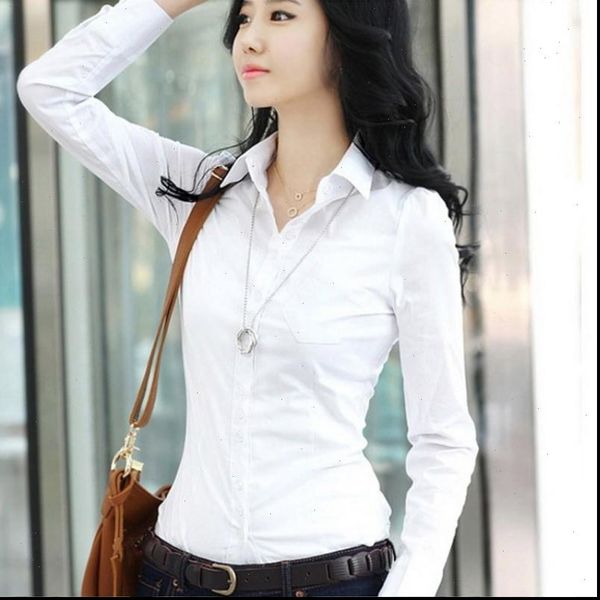 

womens blouse fashion summer qualities office lady formal party long sleeve slim collar blouse casual solid white shirt top