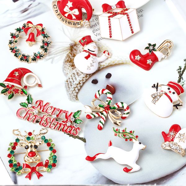 

wholesale 10pcs christmas tree brooches santa claus elk crystal snowman socks lollipop metal lapel pins christmas gift for girl 201009, Gray
