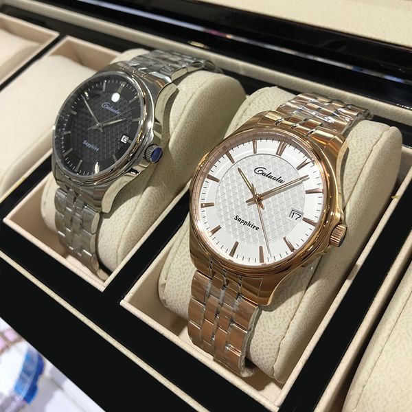 

caluola couple watch automatic mechanical watch fashion mens watch womens waterproof 2020 new fashion, Slivery;brown