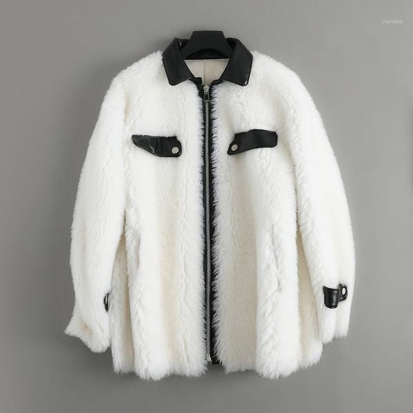 

autumn winter coat women clothes 2019 korean real fur coat female wool jacket vintage sheep shearling fur warm zt48921, Black