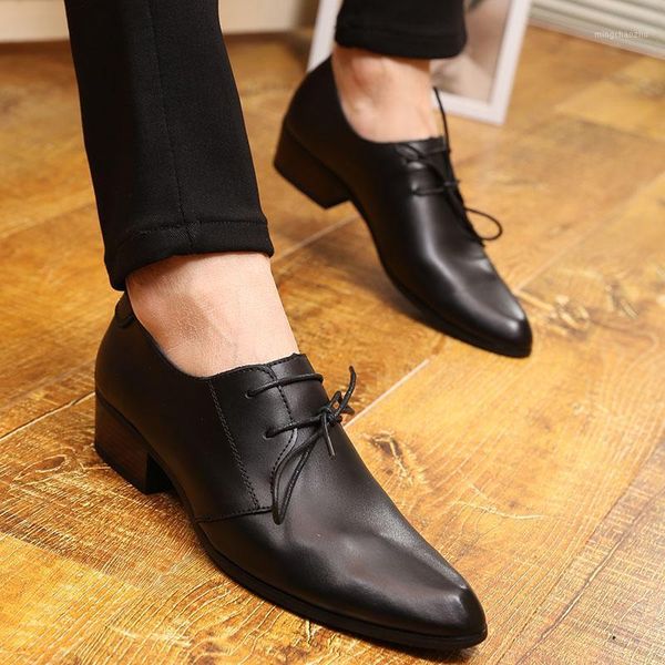 

dress shoes leather breathable pointed toe men business korea lace up formal oxfords for wedding1, Black