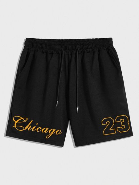 

men letter graphic drawstring waist shorts o7cr#, Black