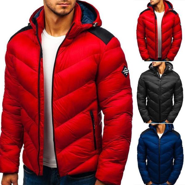 

men parka coats warm thick winter cotton padded casual hooded jacket men 2020 new zipper warm slim overcoats windbreaker coat1, Black