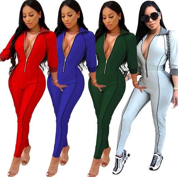 

s-2xl women bodysuit jumpsuit rompers ladies one piece pants solid zipper clothing onesies winter autumn streetwear outfits cz102704, Black;white