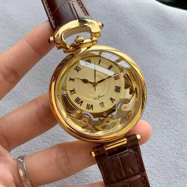 

designer mens watch hollow new products automatic mechanical movement hd mineral glass casual leather strap 42mm 12mm luxury watches a192, Slivery;brown