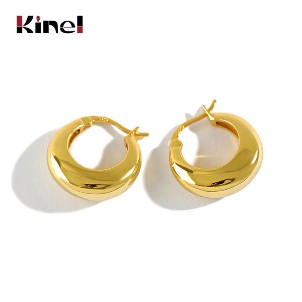

stud kinel 925 sterling silver geometric circle earrings for women nordic style minimalist big earring female luxury party jewelry, Golden;silver