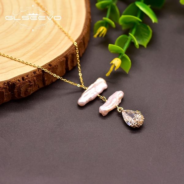 

glseevo baroque pearl handmade 925 sterling silver for women party fine jewellery choker necklace personalized necklace gn0135 q0531