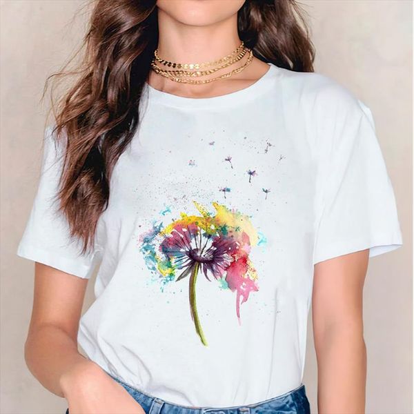 

t shirts t shirts for women dandelion watercolor printing summer autumn womens graphic ladies print lady female tee shirt, White
