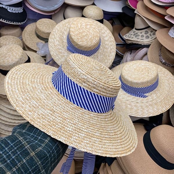 

straw simple hat 2020 women's new sun protection in spring and summer, Blue;gray