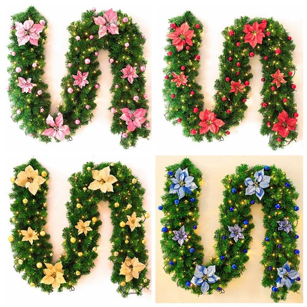 

2.7 m christmas led rattan garland decorative green christmas garland artificial xmas tree rattan banner colorful decoration props vt1869