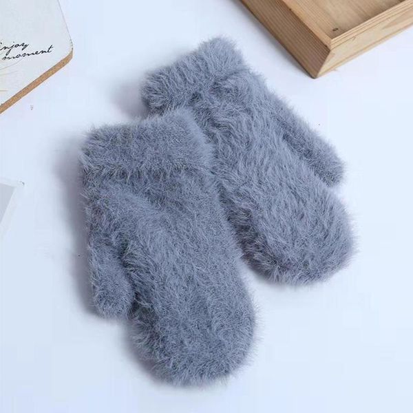

1pair winter warm women gloves comfortable travel adults faux fur daily soft fashionable mittens  outdoor camping, Blue;gray
