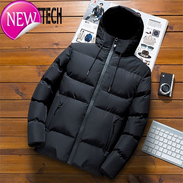 

quality mens parka winter jacket men 2020 new cotton padded puffer jackets men fashion zipper up solid color outerwear coats, Black