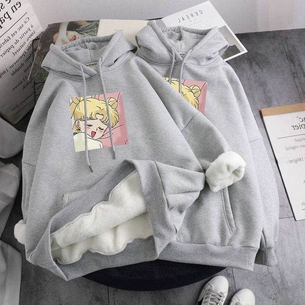 

1vipcashmere sweater women's autumn winter plush hooded korean version of ins fashion students' loose and lazy coat8uy, Black