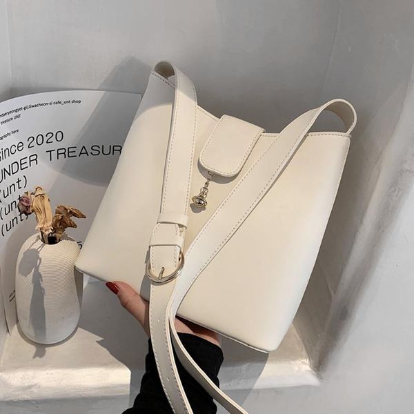 

spring trend solid bucket bags for women large capacity zipper opening simple crossbdoy bag pu leather shoulder bag