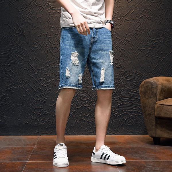 

men summer denim shorts blue holes short jeans good quality men cotton straight short jeans large size denim shorts size 36