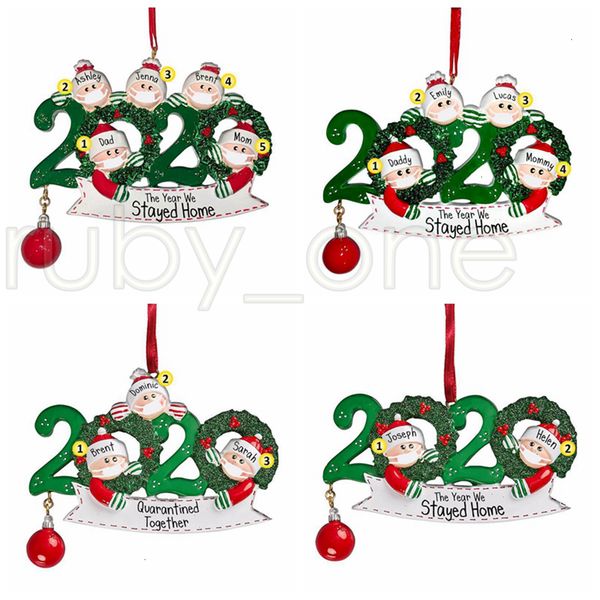 

christmas tree hanging ornament 2020 family of 2 3 4 5 santa claus pendant diy name benediction ornament xmas party decorations rra356423x4