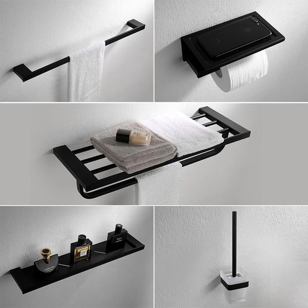 Set di accessori per il bagno Set di ciondoli per hardware da bagno in acciaio inossidabile laccato nero tedesco Portasciugamani1