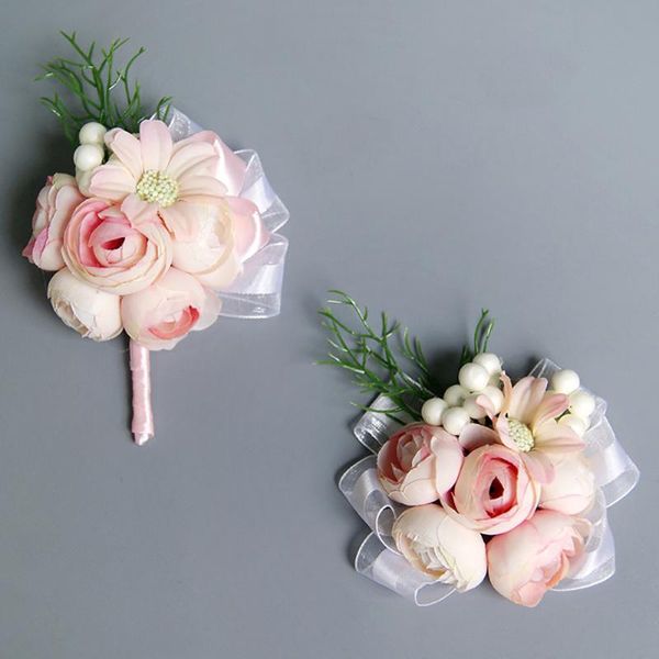 

lychee life 1pc multicolor simulation corsage wrist flowers artificial silk flowers boutonniere for wedding