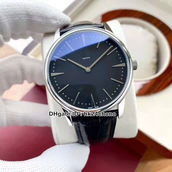 

new patrimony 81180/000p-9539 mens automatic watch 42mm black dial 316 steel case gents dress watches black leather strap 7 colors, Slivery;brown