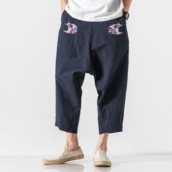 

men's pants big size men joggers 2021 mens streetwear harem male loose casual sweatpants cotton linen embroidery trousers 5xl, Black