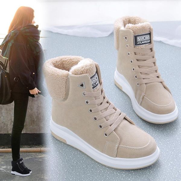 

boots 2021 winter women ankle warm pu plush woman shoes sneakers flats lace up ladies short snow, Black