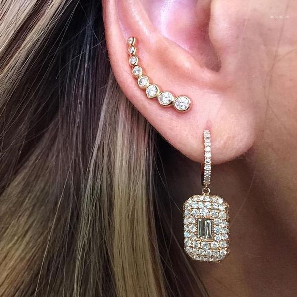 

full cz mini hoop dangle earring for women shiny cz paved dangle square earing for girl wedding big earrings1, Golden;silver