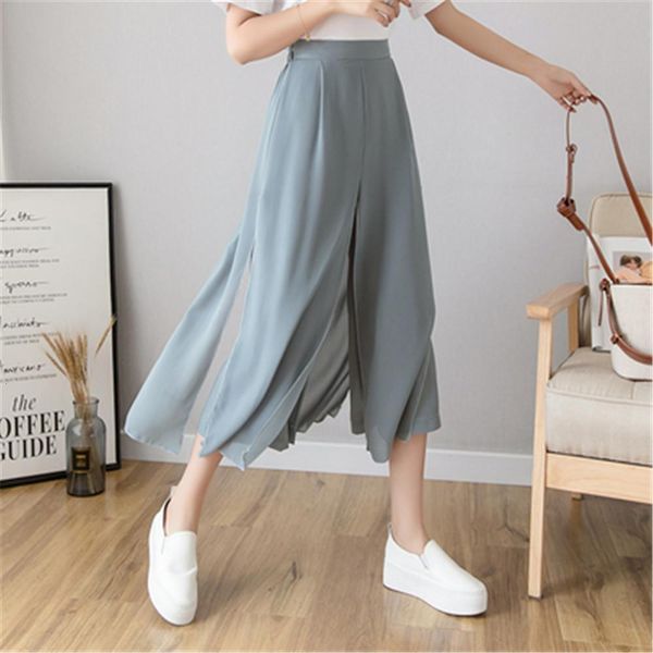 

2020 womens fashion solid color black white loose pants ol cropped trousers gaucho retro high waist wide leg pants pz3170