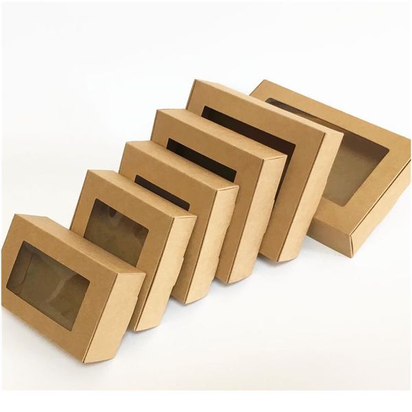 

5pcs blank kraft paper gift box with window handmade soap box jewelry cookies gift candy box wedding gift party de wmtxhn