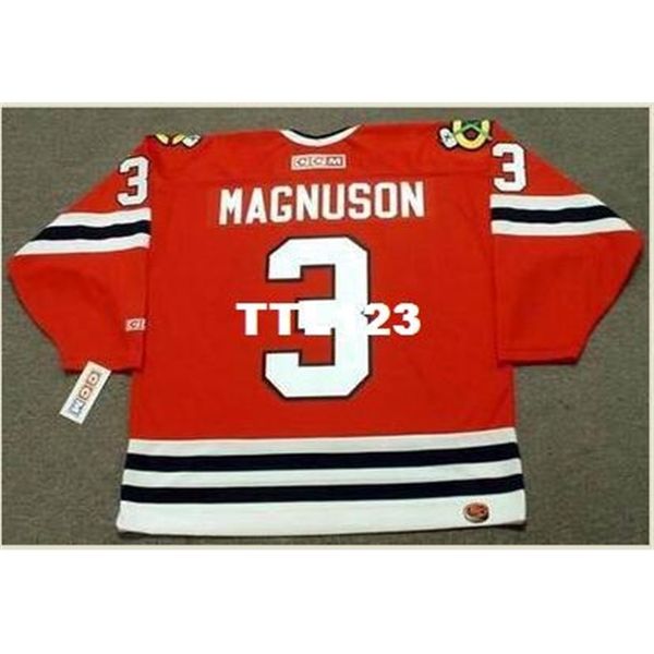 

mens #3 keith magnuson chicago blackhawks 1977 ccm retro away hockey jersey or custom any name or number retro jersey, Black