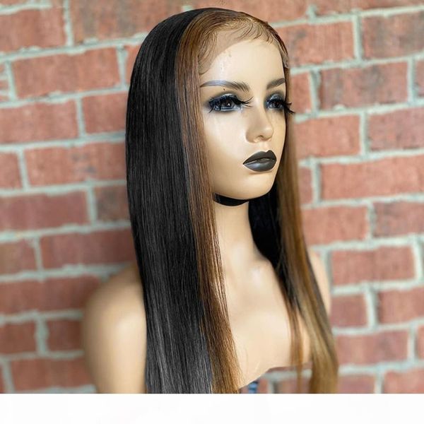 

2x4 2x6 straight honey ombre цвет выделите парик 150% фронта шнурка человеческих волос парики для женщин remy бразильских невидимый pre щипк, Black;brown