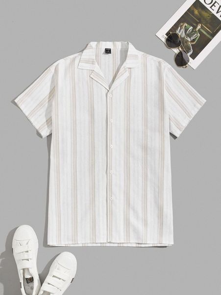 

men striped print shirt 505j#, White;black
