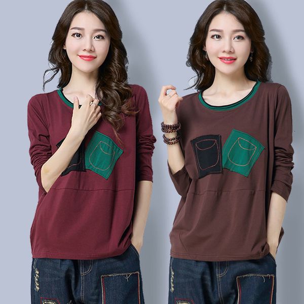 

2020 summer spring new large size embroidered long-sleeved t-shirt women's loose bottoming shirt, White