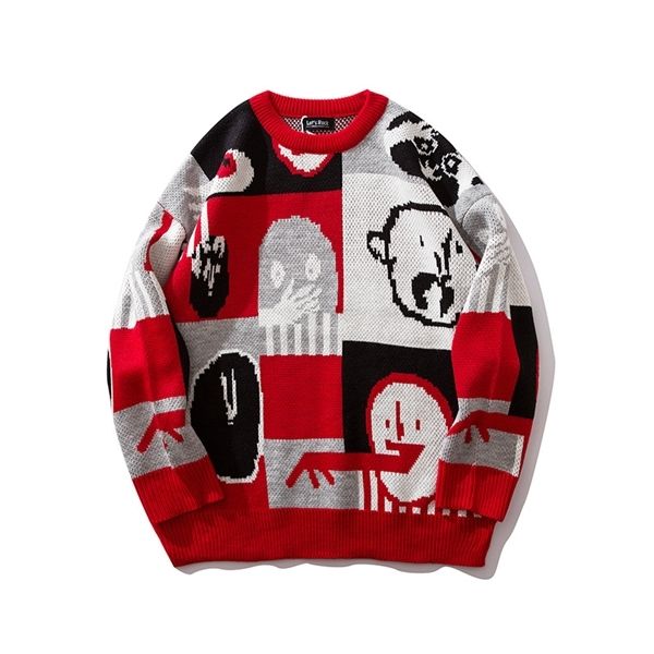 

autumn 2019 mens new cartoon sweater hip hop sweater cotton loose streetwear oversized mens fashion pullover 0927, White;black