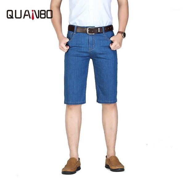 

mens jeans shorts 2019 new plus size loose stretch denim shorts business casual knee length light blue 42 44 461