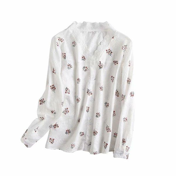 

women's blouses & shirts embroidery white lace shirt blouse women long sleeve v neck floral vintage ladies