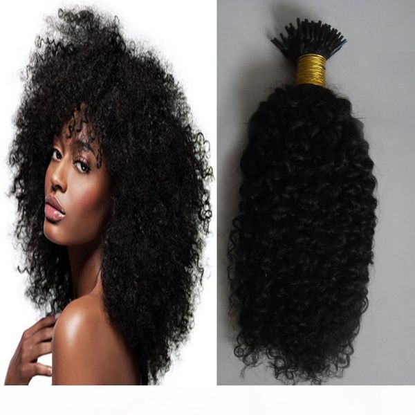 

brazilian remy pre bonded i tip hair extensions curly european human hair on capsule tools free, Black