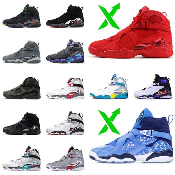 

mens basketball shoes retro 8s jumpman valentines day snowflake aqua south beach three peat tinker chrome 8 trainers sports sneakers, White;red