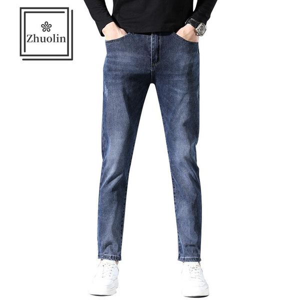 

zhuolin new men's jeans stretch korean slim winter new calf pants 2020 cross-border sale, Blue
