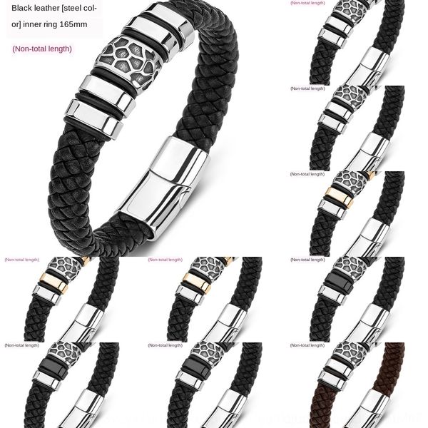 

4pdjy selling punk size steel men's high end leather titanium can be selling men's bracelet titanium steel punk high end leather b, Golden;silver