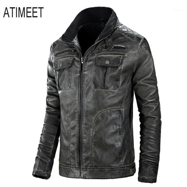 

mens leather jackets motorcycle stand collar zipper pockets male pu coats biker faux leather fashion outerwear1, Black