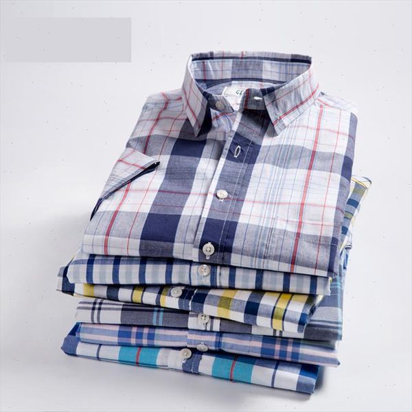 

summer brand mens short sleeve plaid leisure shirt cotton single breasted loose male clothes large size  6xl, White;black