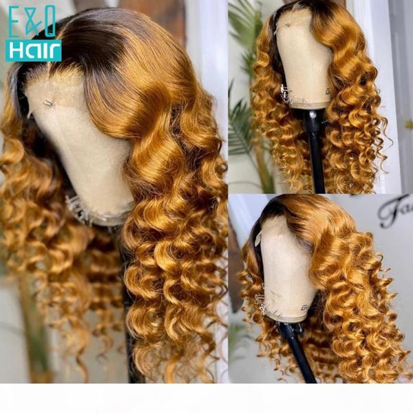 

honey blonde #1b 27 colored 13x4 lace front human hair wigs for women pre plucked bralizian remy curly human hair wigs 150%, Black;brown