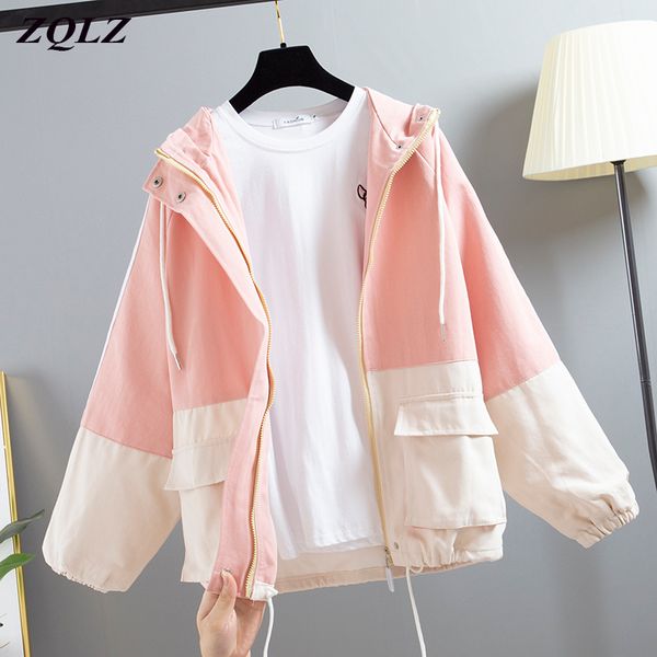 

zqlz spring harajuku hooded jacket women 2020 new casual long sleeve plus size black coat female autumn loose outwear mujer 1014, Black;brown